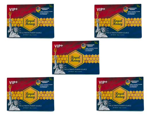 Royal Honey VIP+ Sabor Coco - 5 Cajas con 60 Sobres de Producto Premium